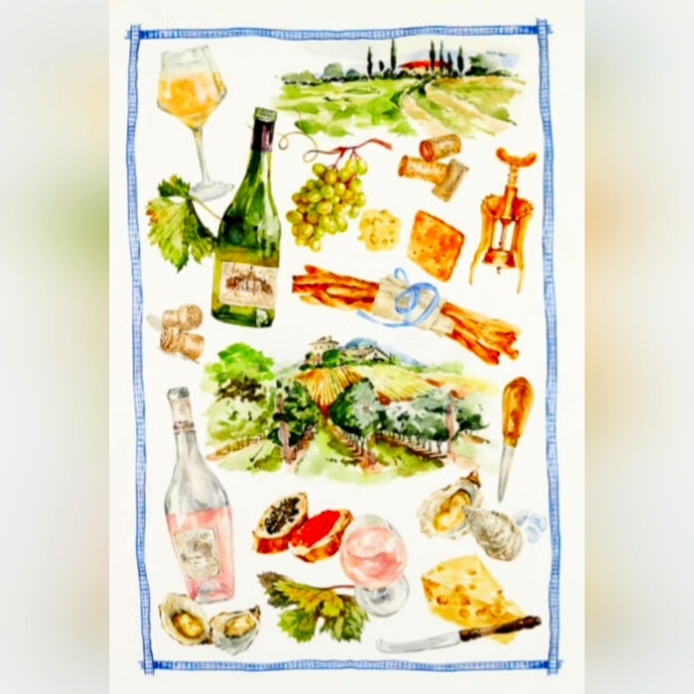 White Wine and Cheese Tea Towel